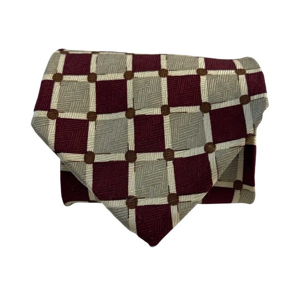 Enzo Felini Roma-Paris‎ All Silk Necktie Gray & Red Geometric Pattern